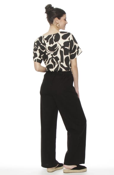 PANTALON WIDE LEG LINO TIRO ALTO PRETINA BASICA - 6