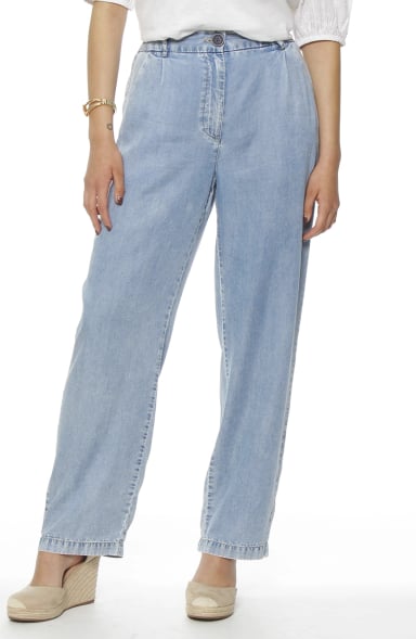 PANTALON TENCEL WIDE LEG TIRO ALTO PRETINA BASICA 1 BOTON - 1