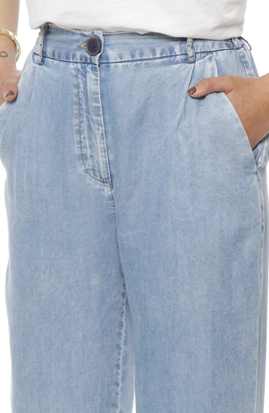 PANTALON TENCEL WIDE LEG TIRO ALTO PRETINA BASICA 1 BOTON - 2