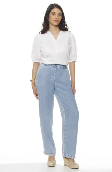 PANTALON TENCEL WIDE LEG TIRO ALTO PRETINA BASICA 1 BOTON - 4