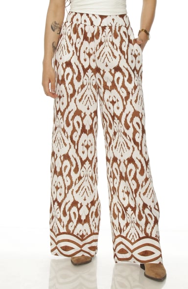 PANTALON WIDE LEG ESTAMPADO TIRO ALTO PRETINA ELASTICADA - 1