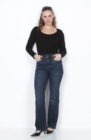 JEANS MUJER RECTO TIRO ALTO PRETINA BASICA 1 BOTON - 4