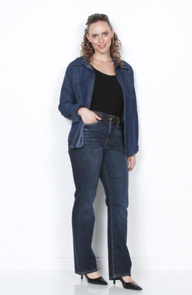JEANS MUJER RECTO TIRO ALTO PRETINA BASICA 1 BOTON - 5