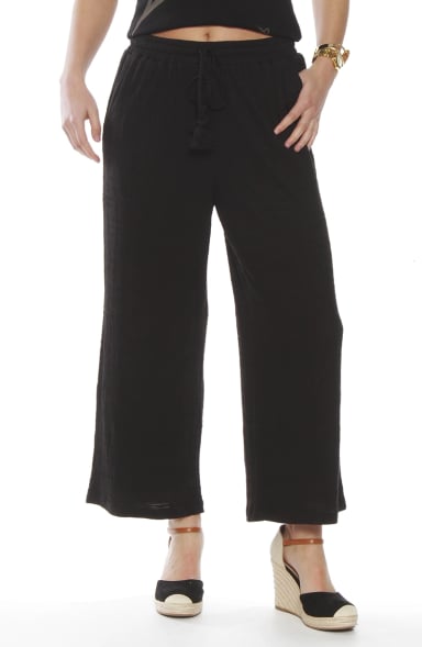 PANTALON WIDE LEG TIRO ALTO PRETINA BASICA ELASTICADA - 1
