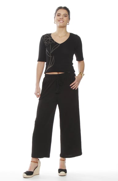 PANTALON WIDE LEG TIRO ALTO PRETINA BASICA ELASTICADA - 3