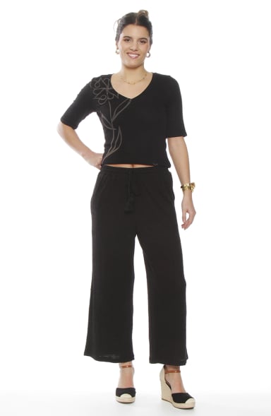 PANTALON WIDE LEG TIRO ALTO PRETINA BASICA ELASTICADA - 4