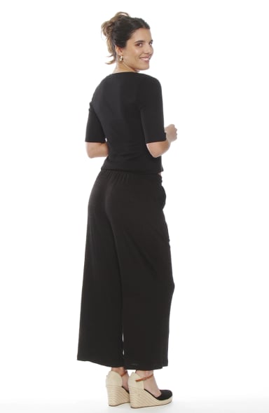 PANTALON WIDE LEG TIRO ALTO PRETINA BASICA ELASTICADA - 6