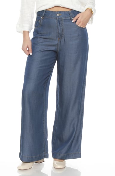 PANTALON LYOCELL WIDE LEG TIRO ALTO PRETINA BASICA 1 BOTON - 1