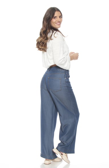 PANTALON LYOCELL WIDE LEG TIRO ALTO PRETINA BASICA 1 BOTON - 7