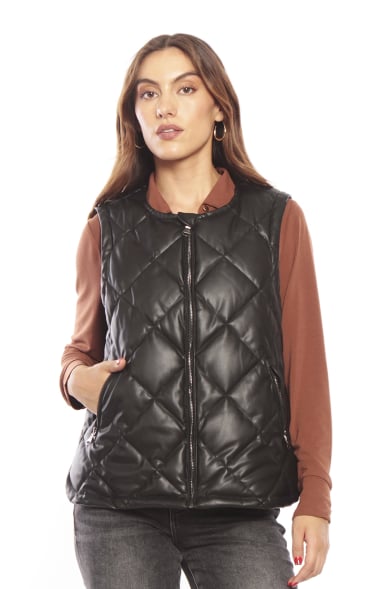 PARKA SIN MANGA CUERO ECOLOGICO CON CIERRE Y EN BOLSILLOS - 1