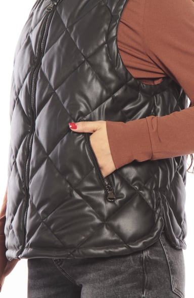 PARKA SIN MANGA CUERO ECOLOGICO CON CIERRE Y EN BOLSILLOS - 3