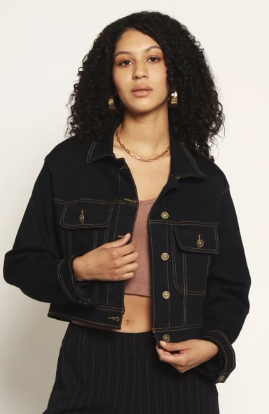 CHAQUETA MANGA LARGA DENIM CON BOLSILLOS - 1