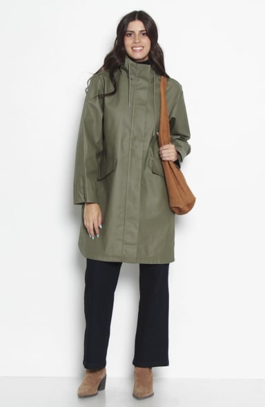 CHAQUETA IMPERMEABLE SOLIDA CON CAPUCHA Y BOLSILLOS - 6