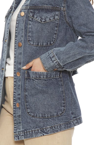 CHAQUETA DENIM ABOTONADA EN DELANTERO CON LAZO EN CINTURA - 4