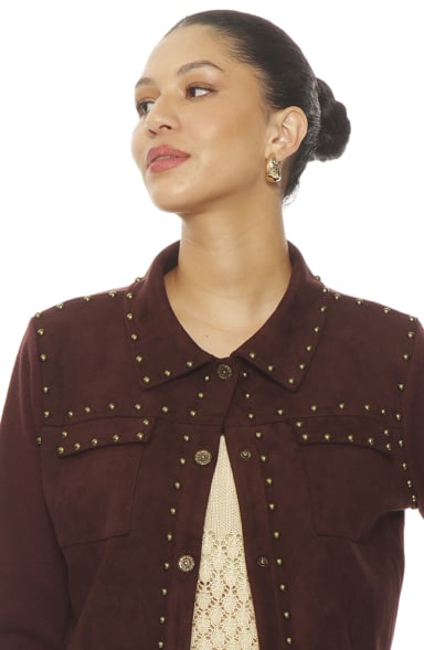 CHAQUETA SUEDE MANGA LARGA CON TACHAS Y BOLSILLOS - 2