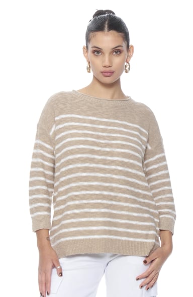 SWEATER MANGA LARGA LISTADO ESCOTE REDONDO - 1