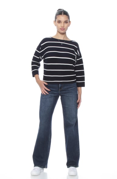 SWEATER MANGA 3/4 LISTADO CUELLO BOTE - 5
