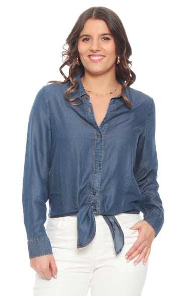 BLUSA LYOCELL MANGA LARGA ABOTONADA EN EL DELANTERO - 1