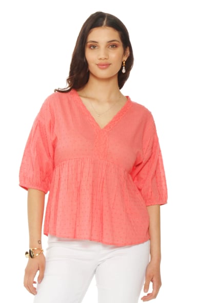 BLUSA MANGA CORTA BRODERY ESCOTE V - 1