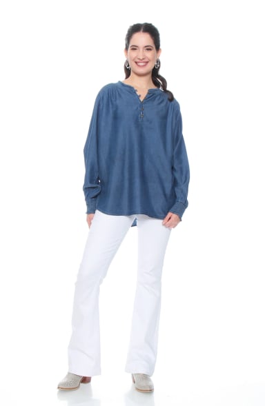 BLUSA TENCEL CUELLO MAO CON APLICACION EN HOMBROS - 4