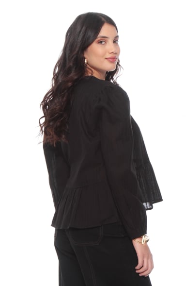 BLUSA MANGA LARGA SOLIDA CON LAZO EN DELANTERO - 6