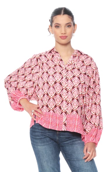 BLUSA MANGA LARGA ESTAMPADA ABOTONADA EN DELANTERO - 1