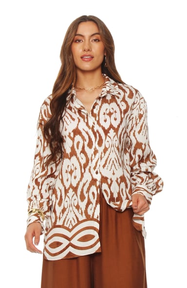 BLUSA MANGA LARGA ESTAMPADA ABOTONADA EN DELANTERO - 1