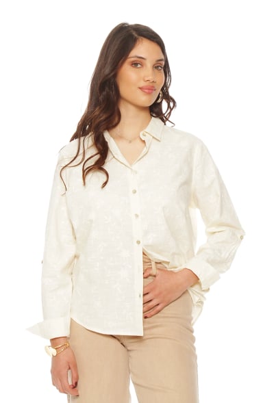 BLUSA MANGA LARGA LINO BORDADO ABOTONADA EN DELANTERO - 1