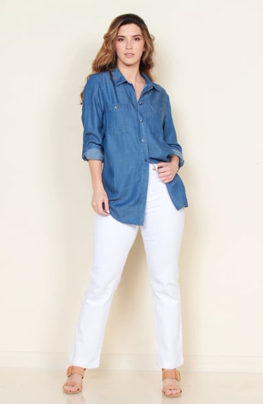 BLUSA MANGA LARGA LYOCELL ABOTONADO EN DELANTERO Y BOLSILLOS - 4