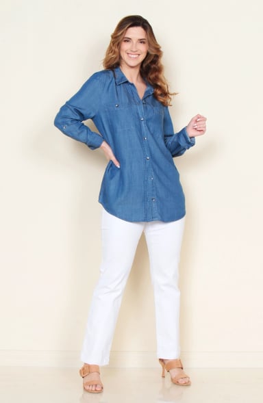 BLUSA MANGA LARGA LYOCELL ABOTONADO EN DELANTERO Y BOLSILLOS - 5
