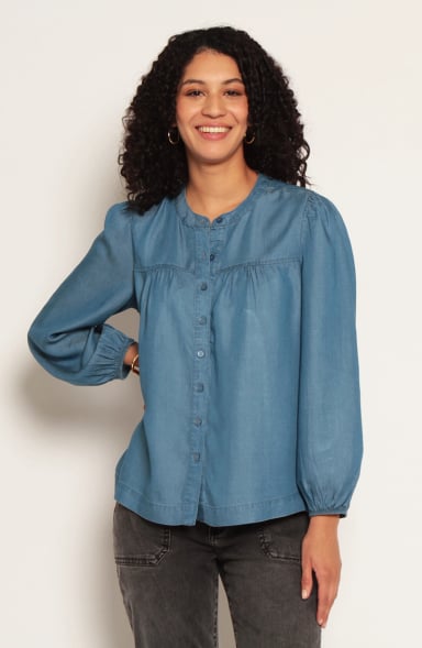 BLUSA MANGA LARGA LYOCELL ESCOTE REDONDO ABOTONDA - 1