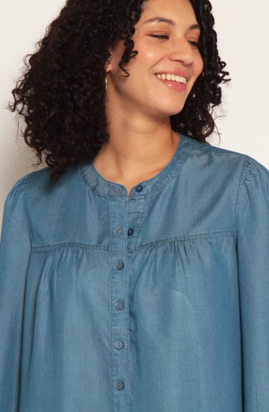 BLUSA MANGA LARGA LYOCELL ESCOTE REDONDO ABOTONDA - 2