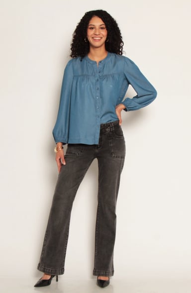BLUSA MANGA LARGA LYOCELL ESCOTE REDONDO ABOTONDA - 3