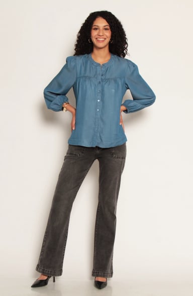 BLUSA MANGA LARGA LYOCELL ESCOTE REDONDO ABOTONDA - 4