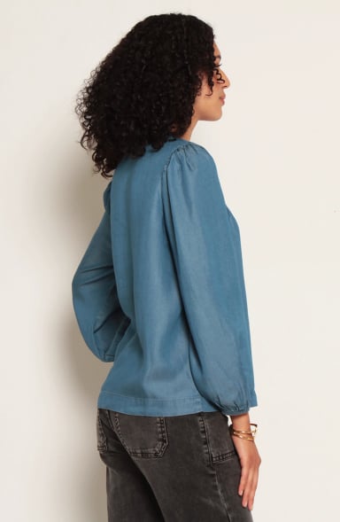 BLUSA MANGA LARGA LYOCELL ESCOTE REDONDO ABOTONDA - 5