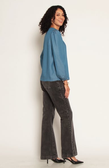 BLUSA MANGA LARGA LYOCELL ESCOTE REDONDO ABOTONDA - 6