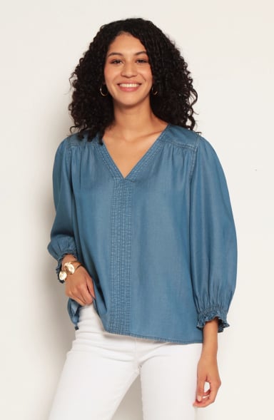 BLUSA LYOCELL MANGA 3/4 ESCOTE V CON PUNO DE MANGA ELASTICADO - 1