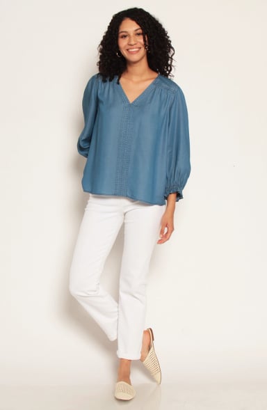 BLUSA LYOCELL MANGA 3/4 ESCOTE V CON PUNO DE MANGA ELASTICADO - 4