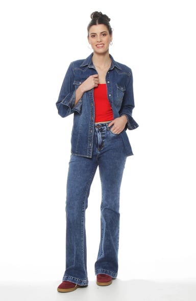 BLUSA MANGA LARGA DENIM CON BROCHE EN DELANTERO Y BOLSILLO CON TAPETA - 6