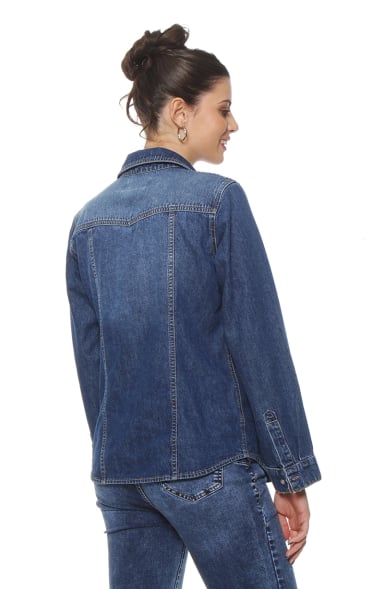 BLUSA MANGA LARGA DENIM CON BROCHE EN DELANTERO Y BOLSILLO CON TAPETA - 7