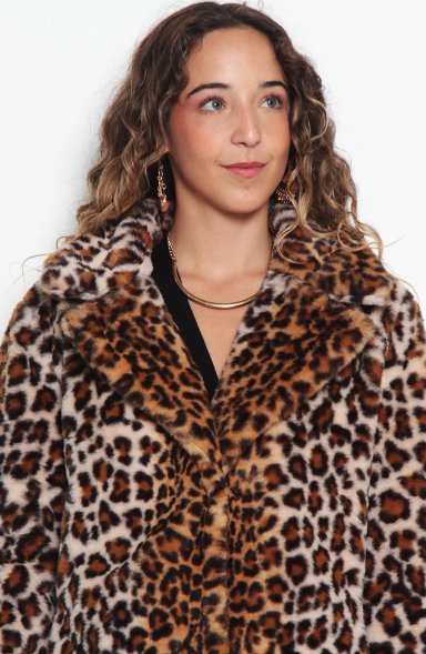 ABRIGO MANGA LARGA DE PIEL SINTETICA ANIMAL PRINT - 2