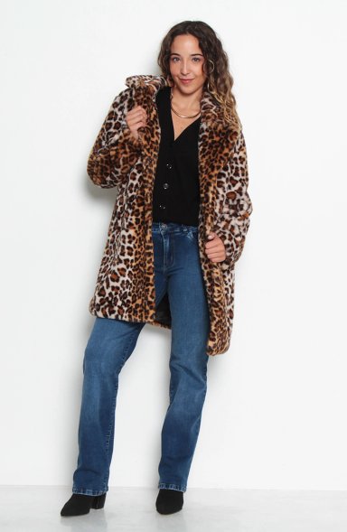 ABRIGO MANGA LARGA DE PIEL SINTETICA ANIMAL PRINT - 4