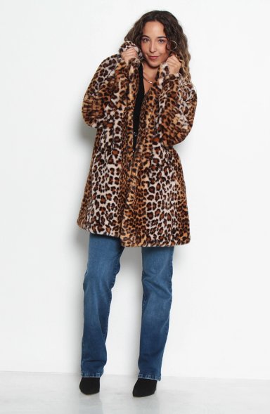 ABRIGO MANGA LARGA DE PIEL SINTETICA ANIMAL PRINT - 5