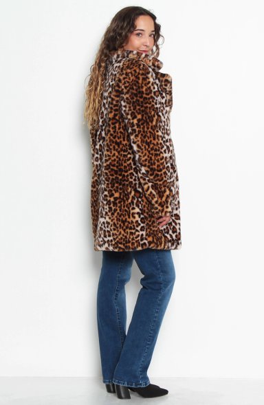 ABRIGO MANGA LARGA DE PIEL SINTETICA ANIMAL PRINT - 6