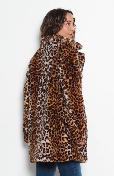 ABRIGO MANGA LARGA DE PIEL SINTETICA ANIMAL PRINT - 7