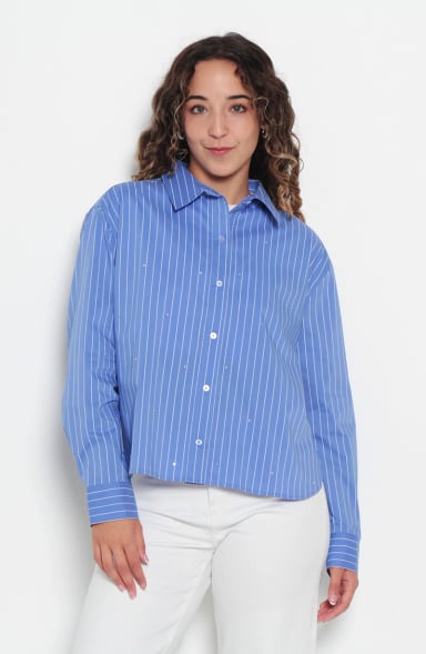 BLUSA MANGA LARGA LISTADA ABOTONADA EN DELANTERO - 1