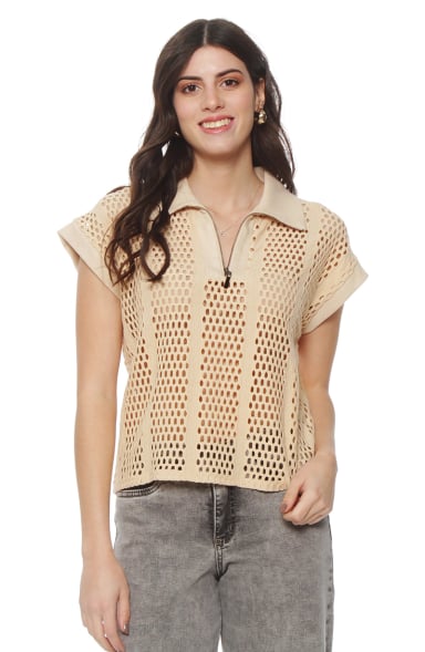 POLERA MANGA CORTA TEJIDA ESCOTE V - 1