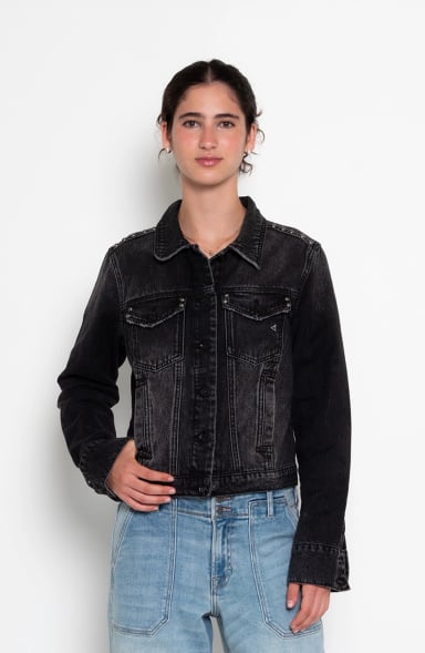 CHAQUETA DENIM MANGA LARGA CON TACHAS ABOTONADA EN DELANTERO - 1