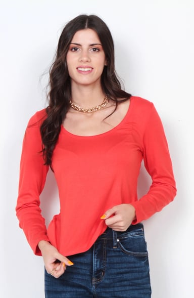 POLERA MANGA LARGA SOLIDA ESCOTE REDONDO - 1