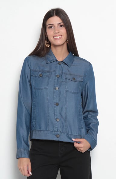 CHAQUETA TENCEL ABOTONADA EN DELANTERO Y BOLSILLOS - 1